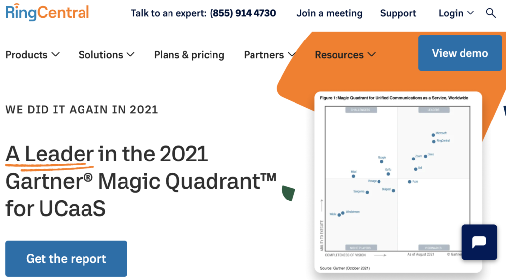 Página principal de Ringcentral