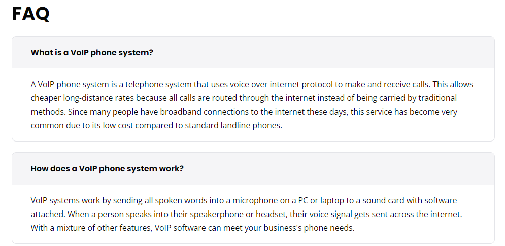 ejemplo de sección FAQ