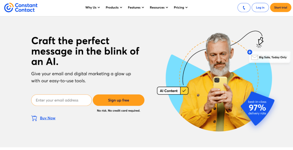 Página de inicio de Constant Contact, software de marketing por correo electrónico y gestión.