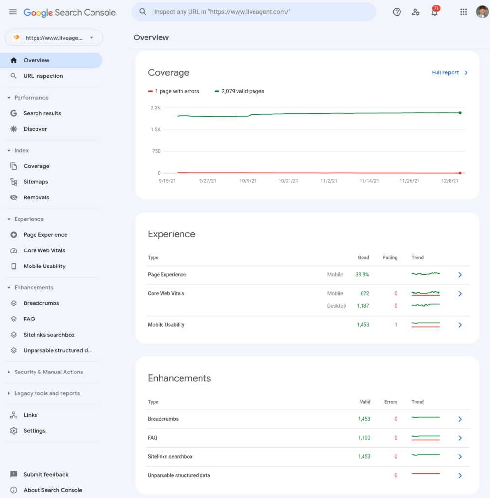 Google Search Console - Cobertura, Experiencia, Errores, Mejoras