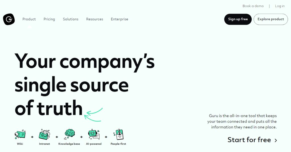 Deslumbrante pantalla de base de conocimientos de Guru