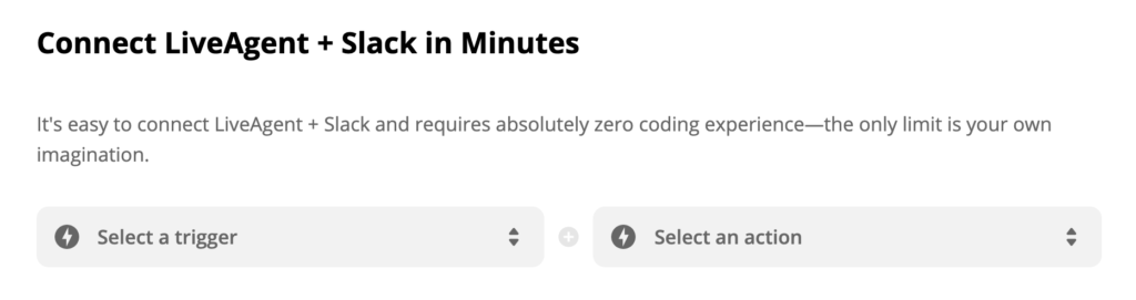 selección de disparadores y acciones LiveAgent + Slack en Zapier
