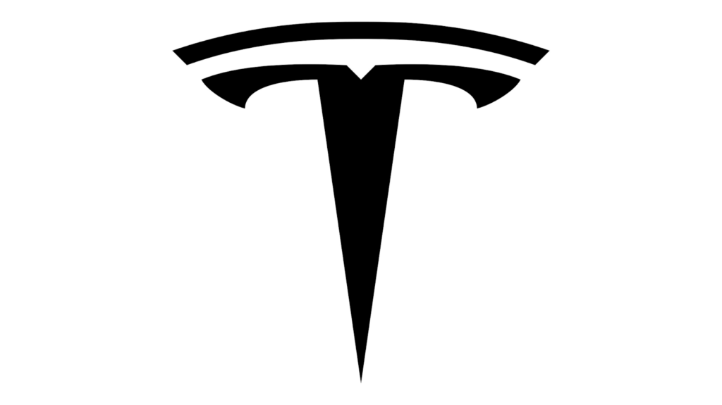 Logotipo de Tesla, una 'T' negra estilizada sobre un fondo blanco