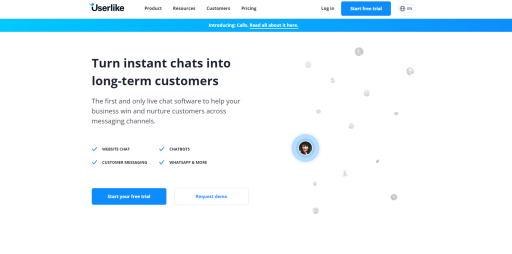 Página de inicio de Userlike
