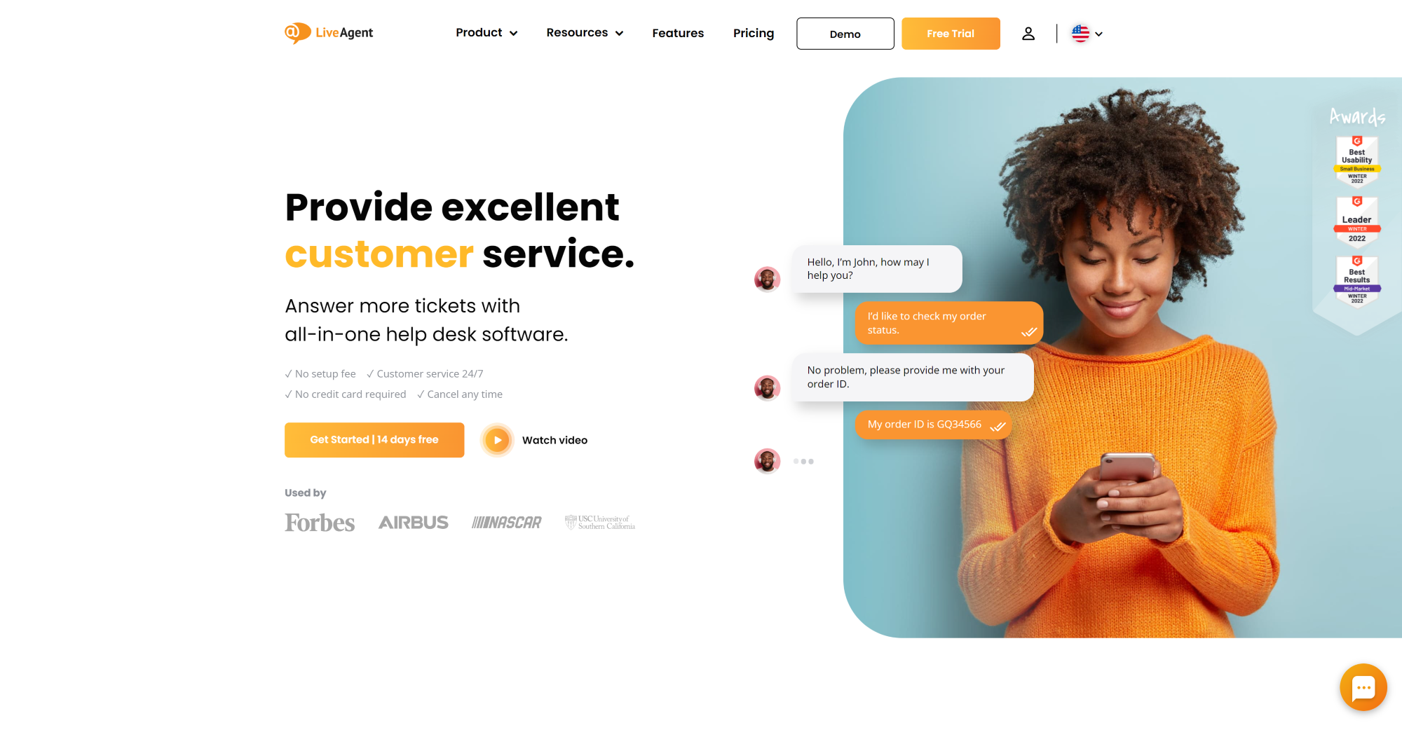 Página de inicio del software de centro de llamadas LiveAgent