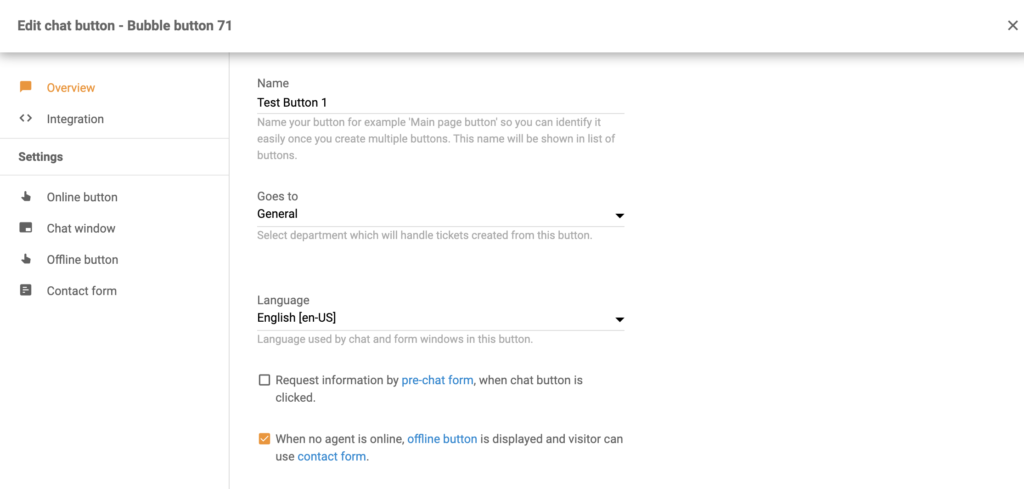 Configuración del botón de chat como parte de la integración de Volusion