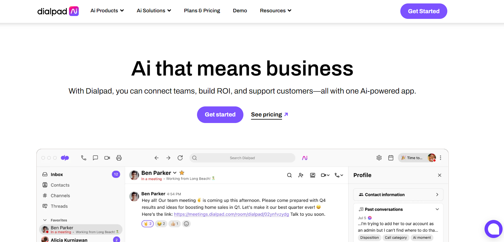 Página de inicio de Dialpad - solución de inteligencia del cliente