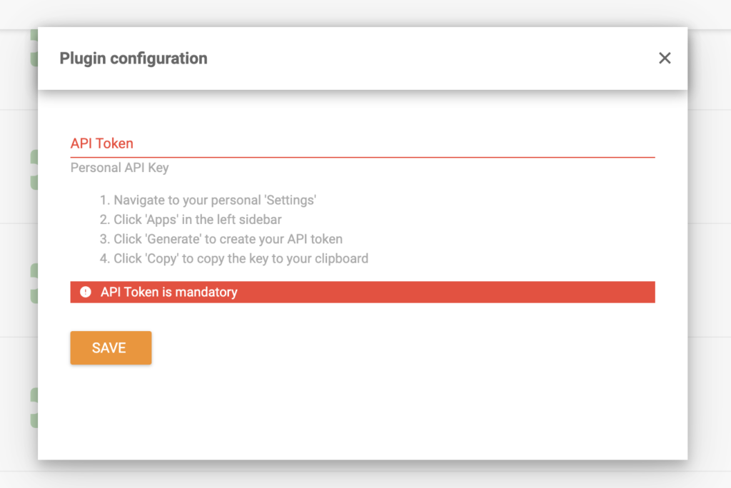 Configuración del complemento ClickUp con el campo API Token