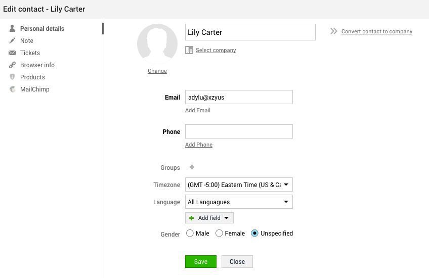 contacto-detalles Datos de contacto de LiveAgent