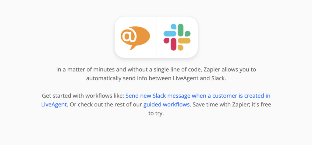 Página de Zapier sobre integraciones de LiveAgent y Slack