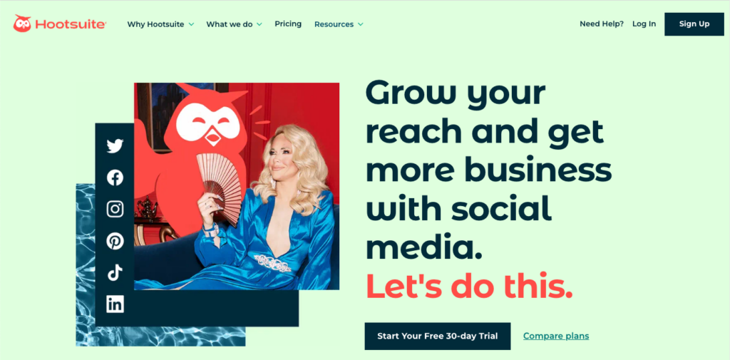 Página de inicio de Hootsuite
