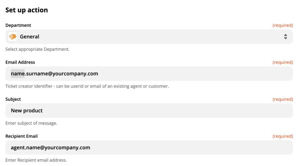 Configuración de la acción LiveAgent en Zapier