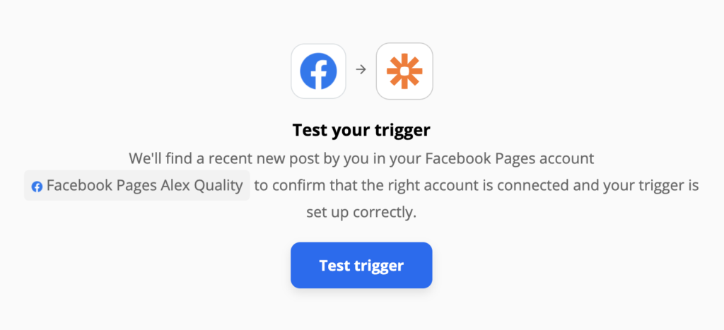 Prueba de activación de la página de Facebook en Zapier