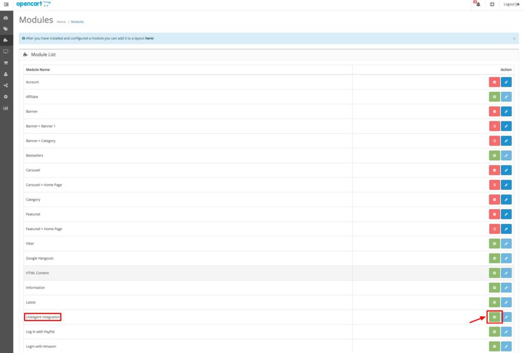 opencart_liveagent integración opencart LiveAgent