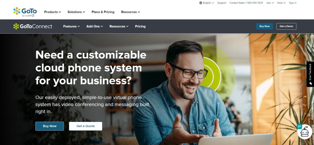 Página de inicio de GoToConnect