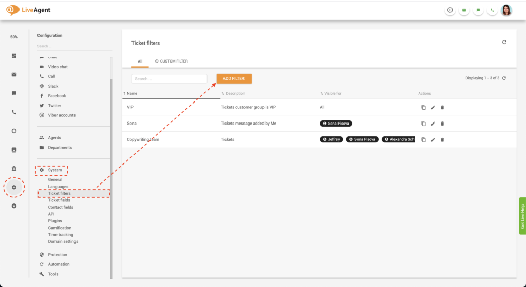 crear un filtro global de ticketing