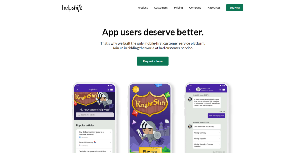 Página principal de Helpshift