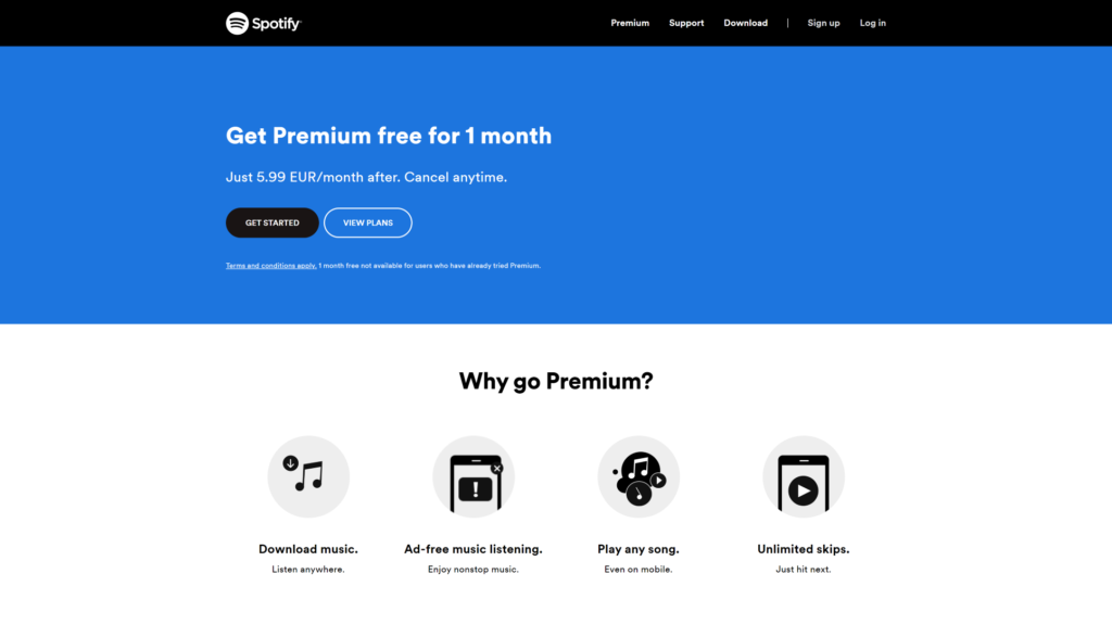 Página de inicio de Spotify