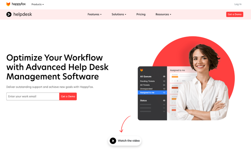 Página de inicio del sistema de emisión de tickets de mesa de ayuda de Happyfox