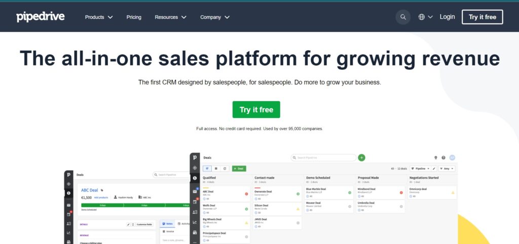 pipedrive-homepage Página de inicio de Pipedrive