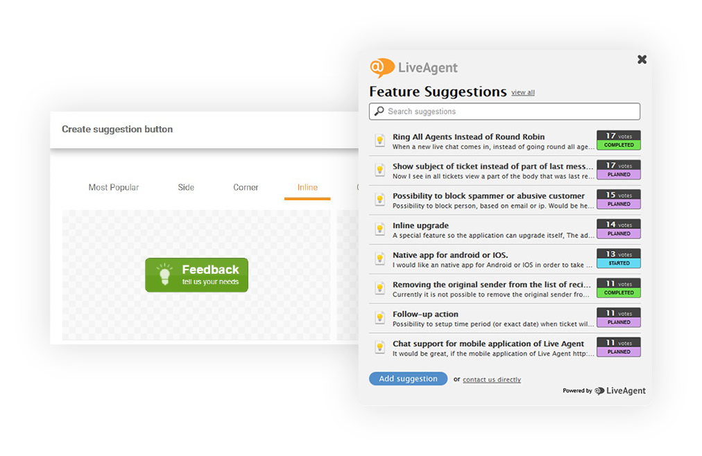 Función de sugerencias y comentarios del cliente - LiveAgent