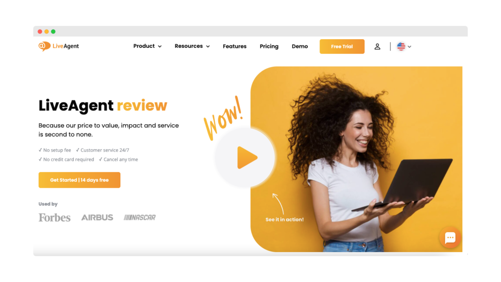 Página de destino de LiveAgent