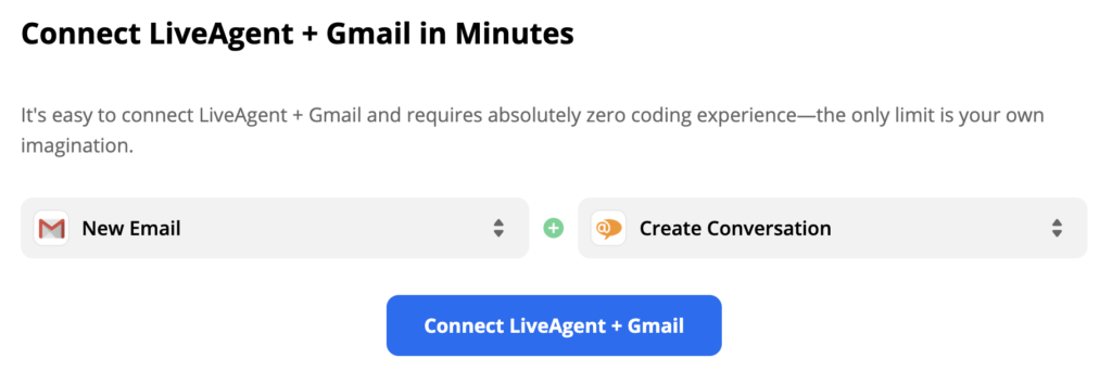 LiveAgent y Gmail con el gatillo Nuevo Email y la acción Crear Conversación