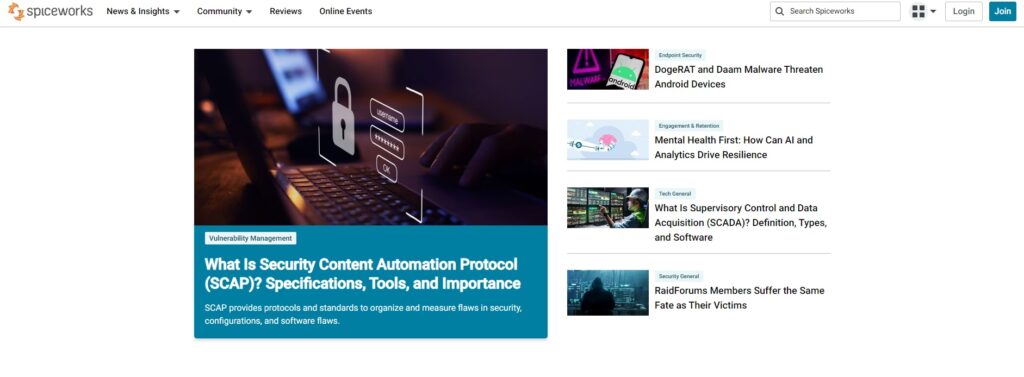 Página de inicio de Spiceworks, una alternativa de Solarwinds para la gestión de TI