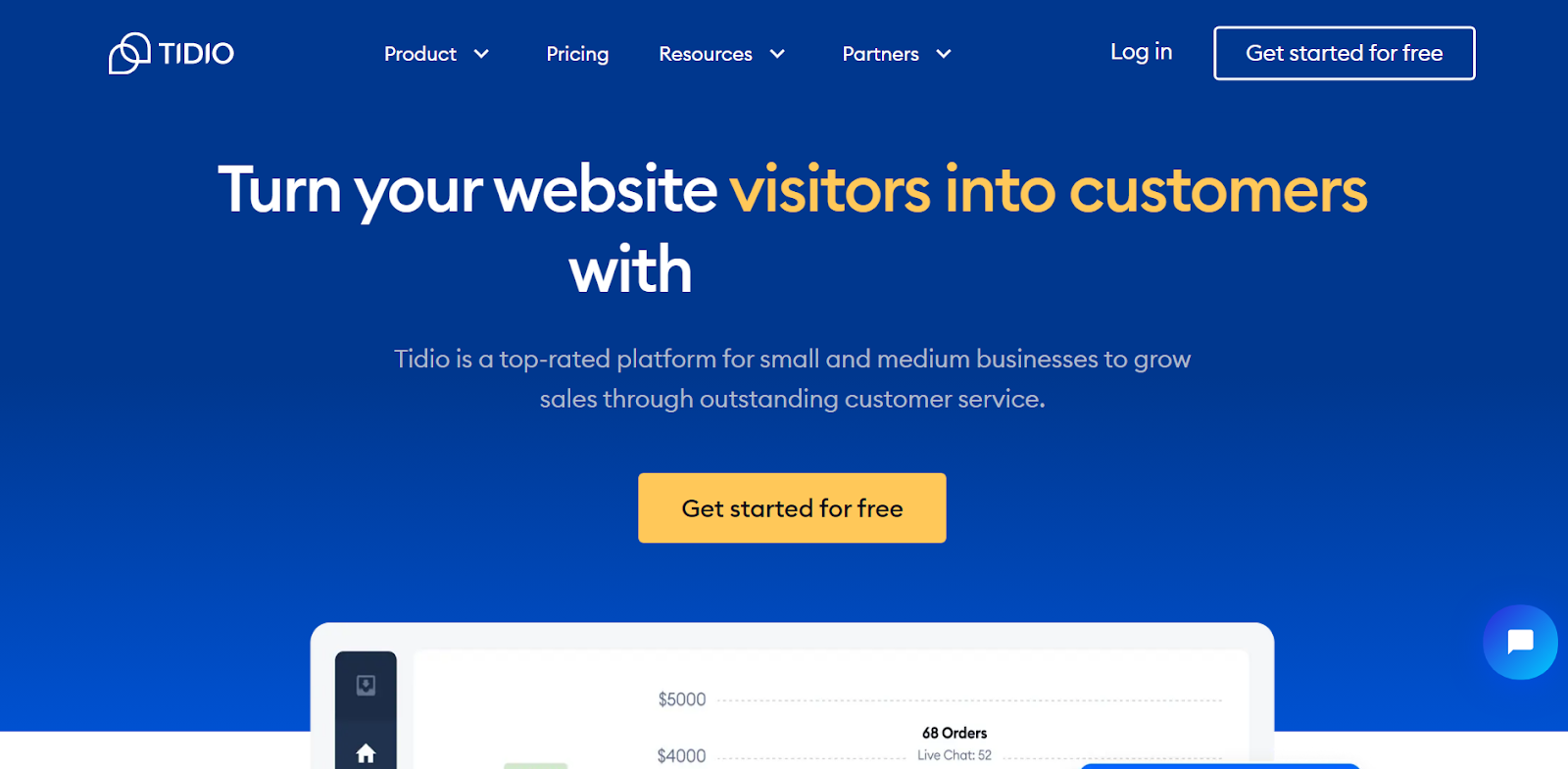 Página de inicio de Tidio