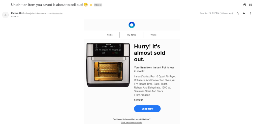 Correo electrónico de última oportunidad de Karmanow