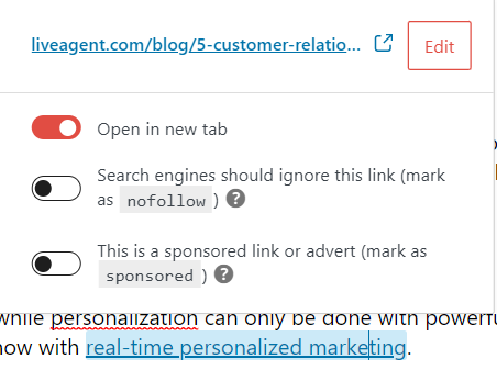 Ejemplo de enlace interno de Liveagent