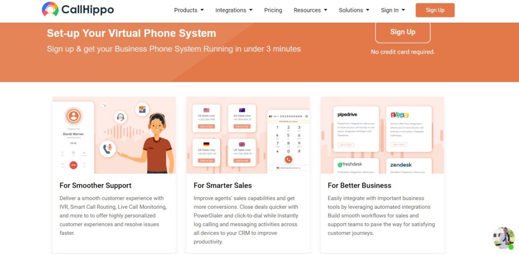 Página de inicio de CallHippo