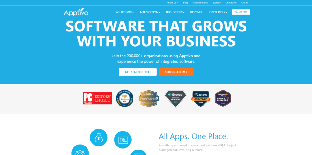 Página de inicio de Apptivo