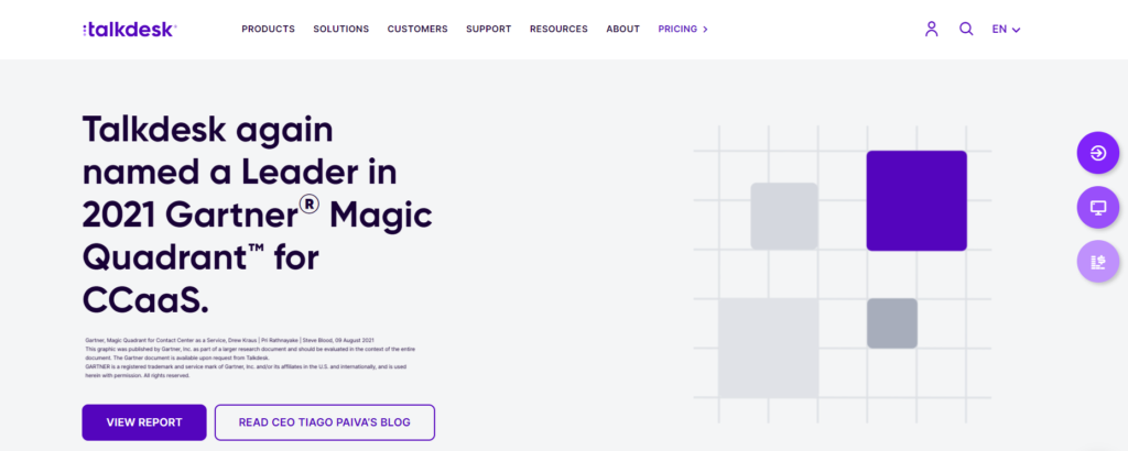 Página principal de Talkdesk