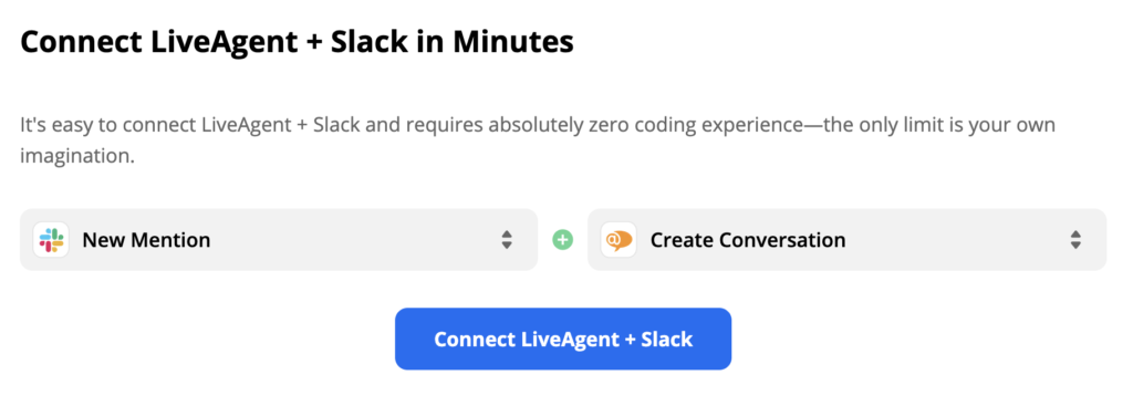 Slack activa Nueva mención y la acción LiveAgent Crear conversación en Zapier