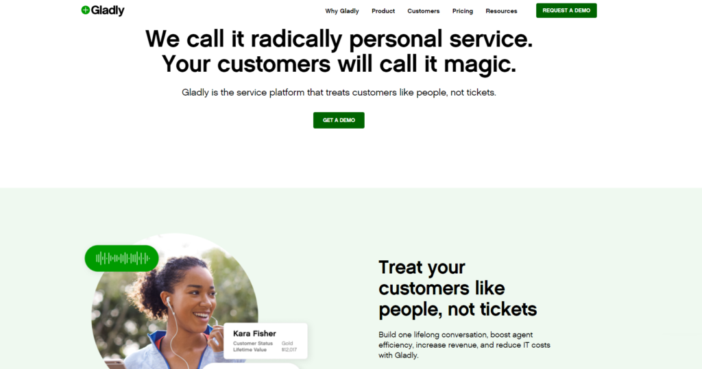 Página de inicio de Gladly