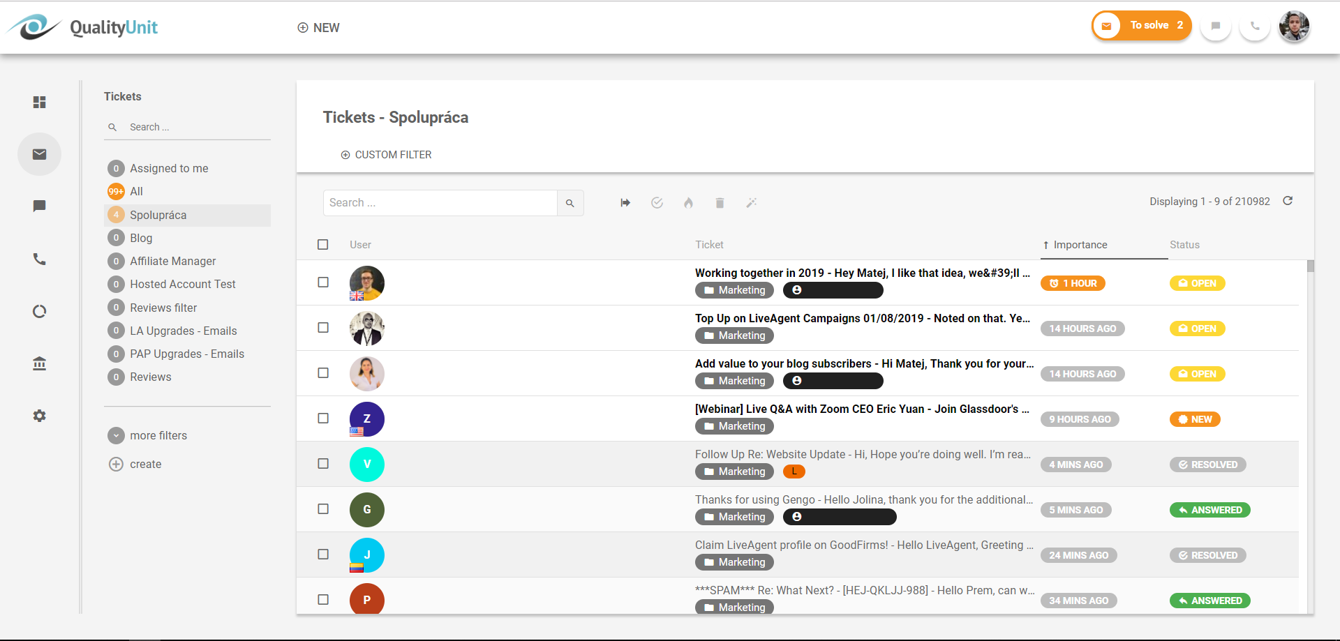 Sistema de help desk gratis -LiveAgent - Todos los tickets