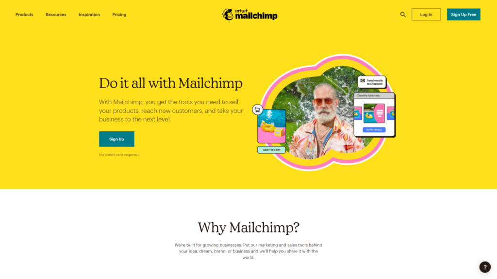 Página de destino de Mailchimp