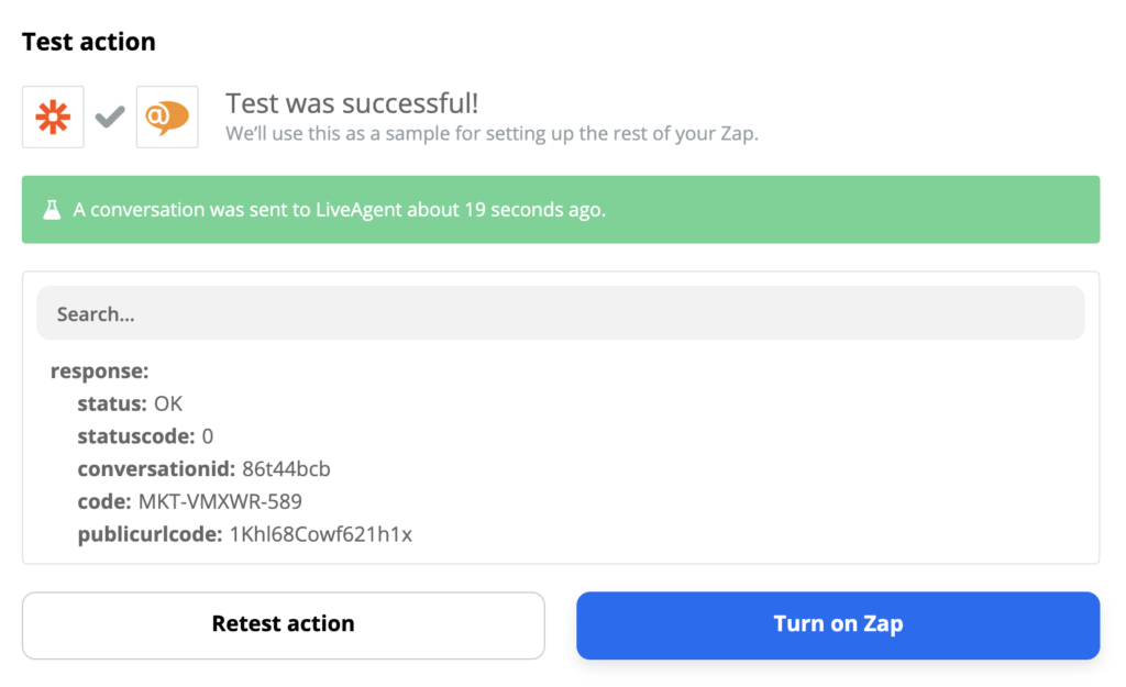 Ejemplo de test exitoso de LiveAgent y Gmail 