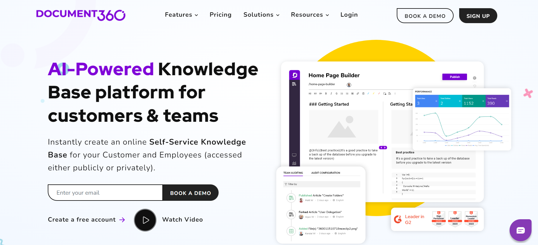 Página de inicio de Document360