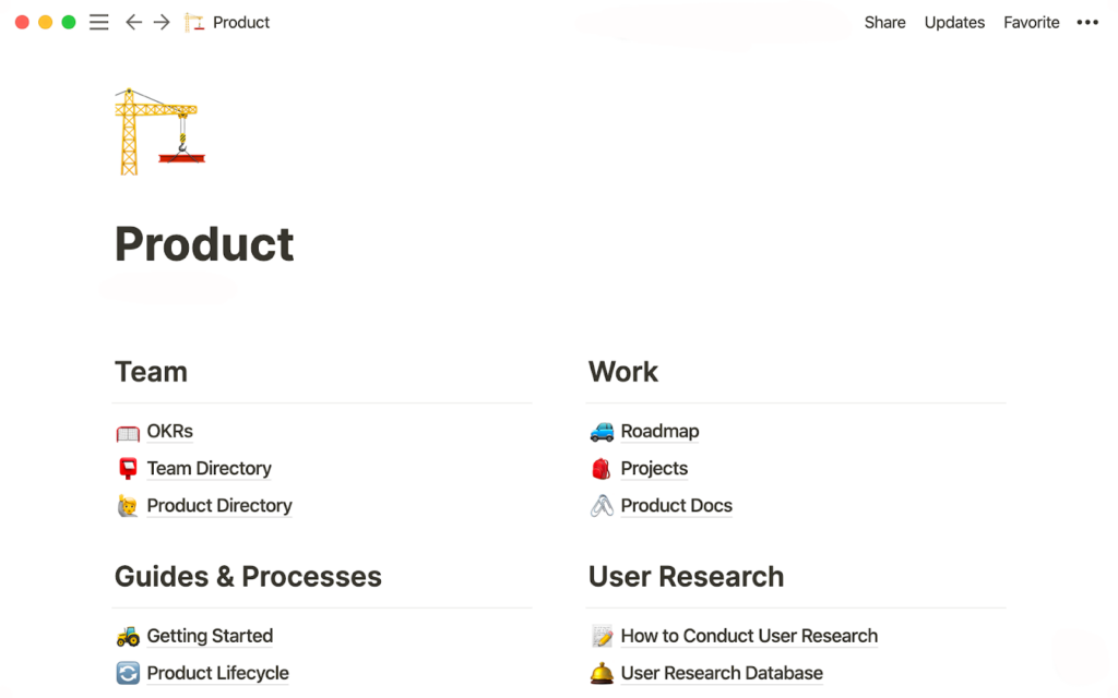 Ilustración de una base de conocimiento creada usando Notion.
