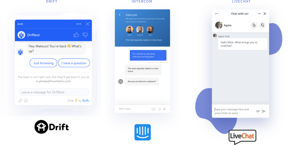 Comparación de ventanas de chat: drift, livechat, intercom