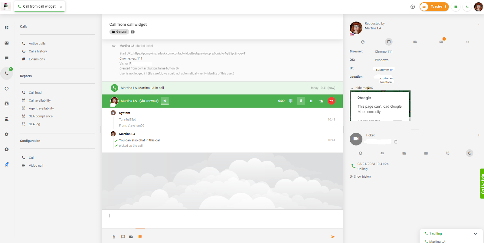 LiveAgent - call from call widget