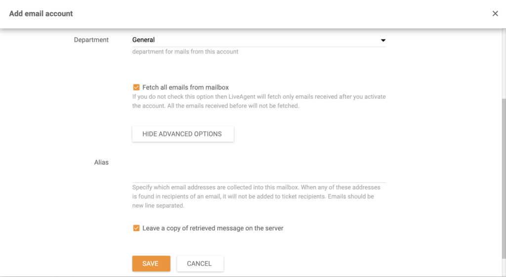 Añade opciones de configuración a una cuenta de email