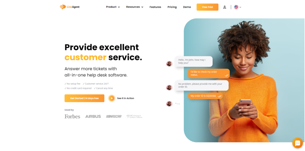Página de inicio de LiveAgent