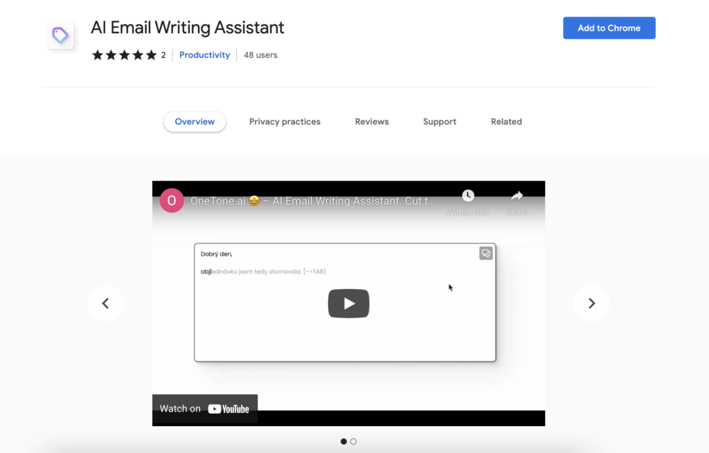 Una imagen que muestra la extensión Onetone Google Chrome en la tienda web