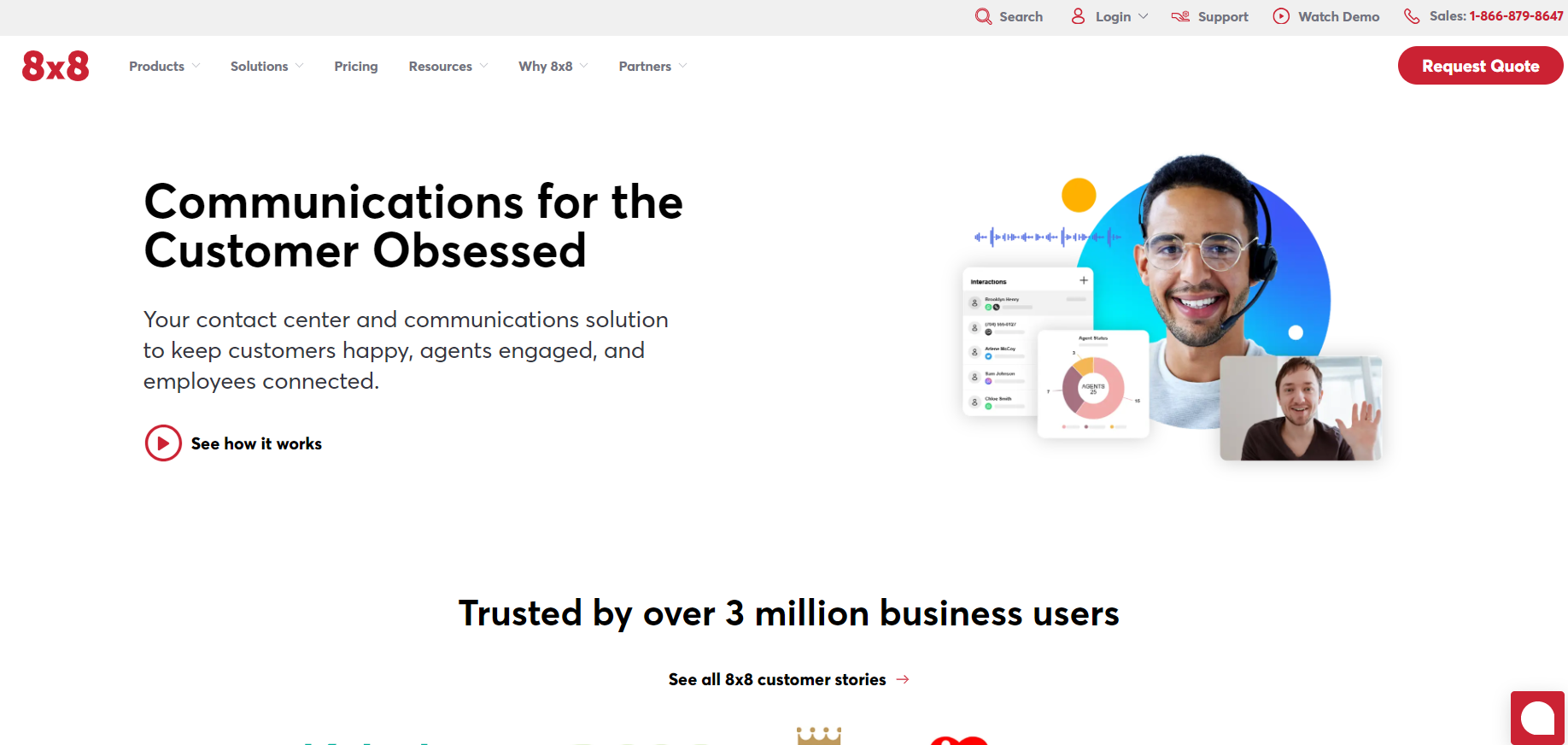 Página principal de 8x8 - solución de help desk centrada en el cliente