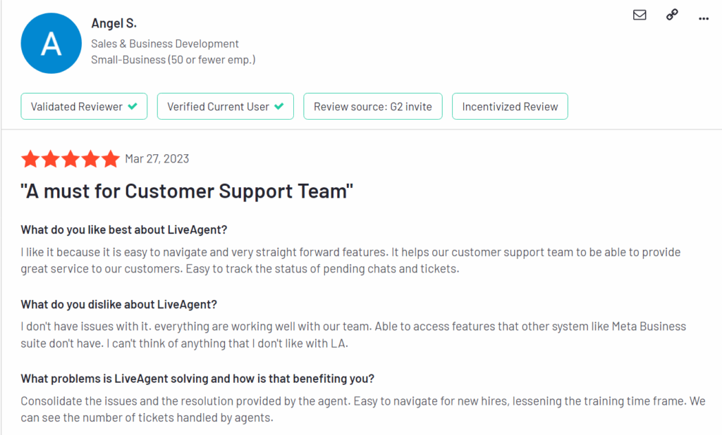 G2 - Reseña de LiveAgent