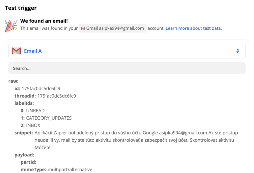 Ejemplo de disparador de Gmail