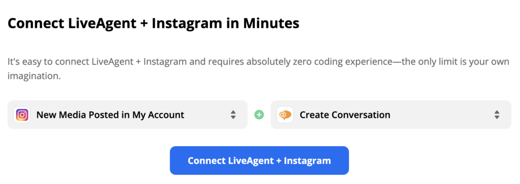 Disparador de Instagram y acción LiveAgent seleccionados